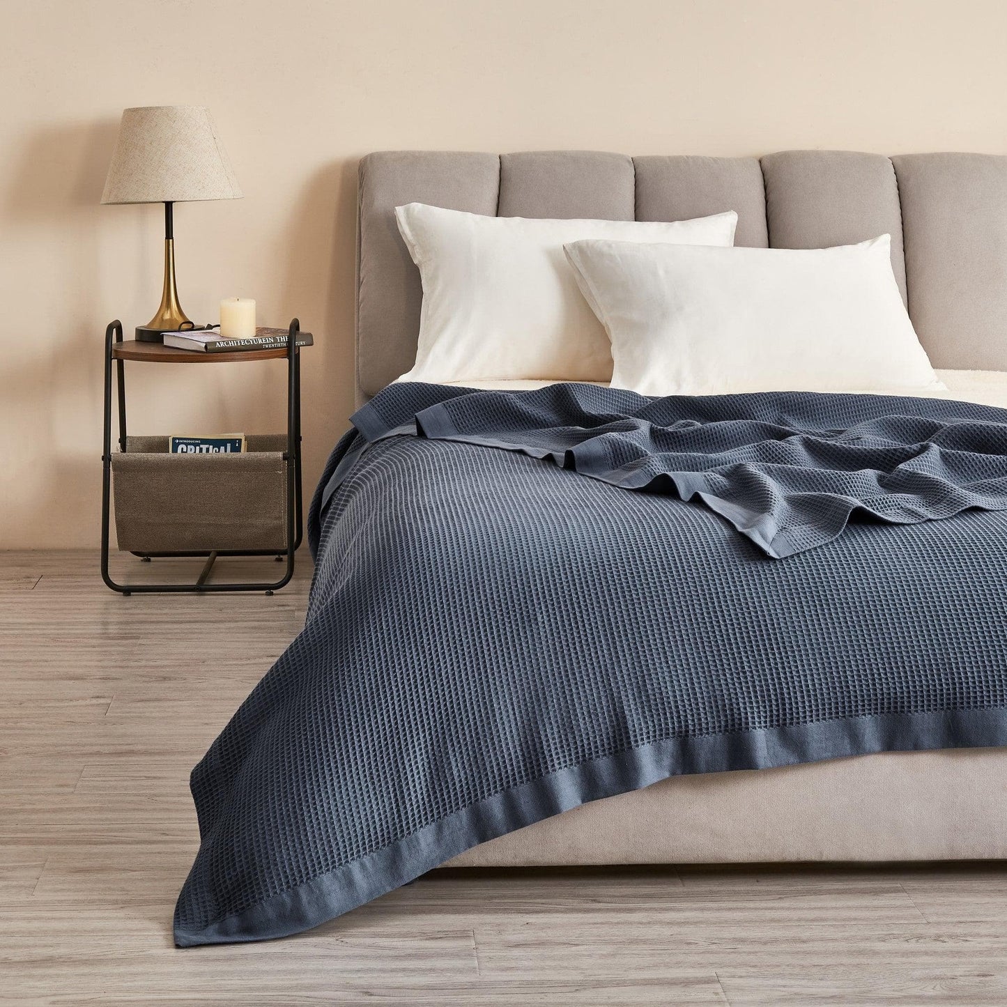 100% Cotton Small Waffle Weave Blanket - Hazel Collection - Ocean Blue - Blankets