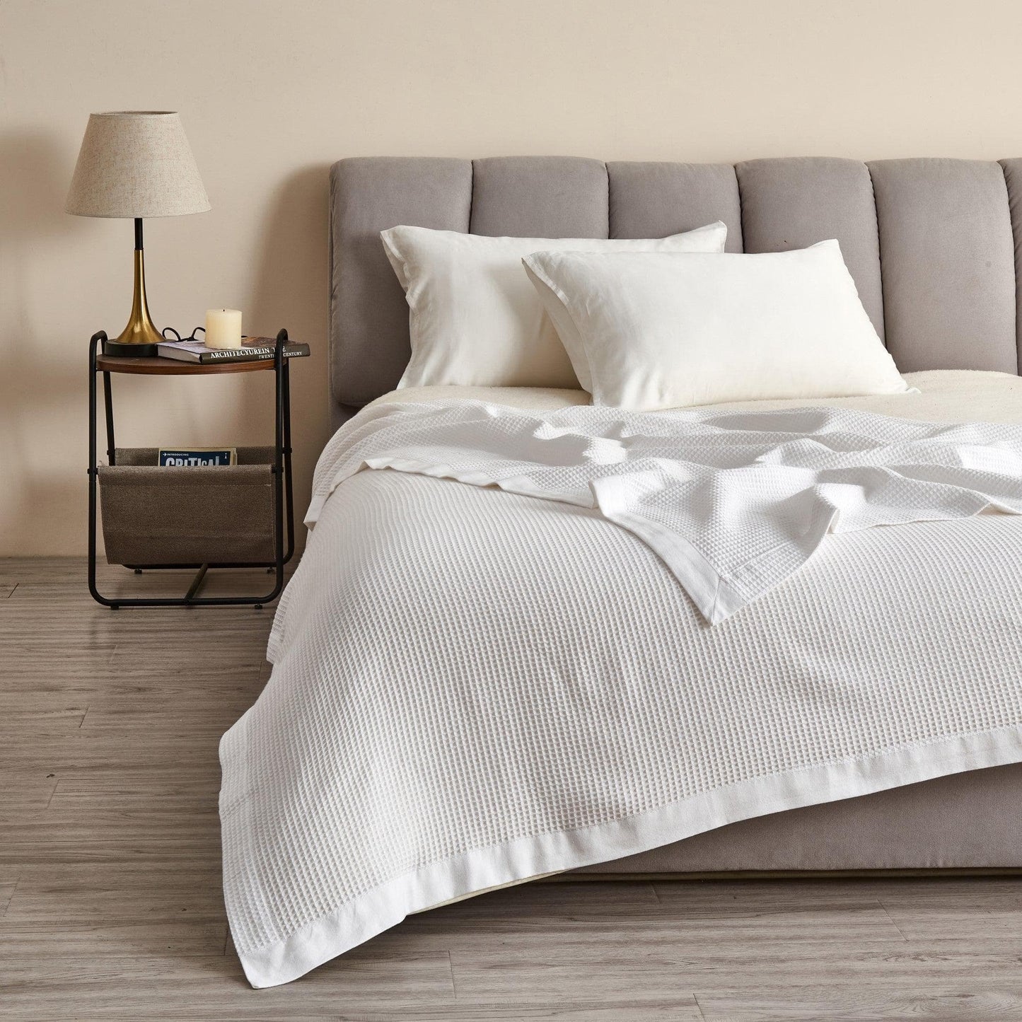 100% Cotton Small Waffle Weave Blanket - Hazel Collection - White - Blankets
