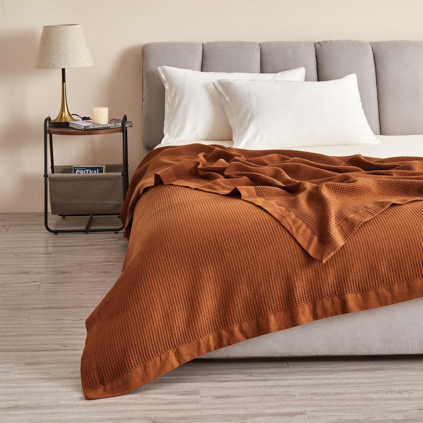 100% Cotton Small Waffle Weave Blanket - Hazel Collection - Terracotta - Blankets