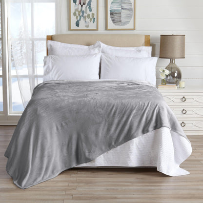 Velvet Plush Blanket - Avianna Collection - 50" x 70" Throw Frost Grey - Blankets