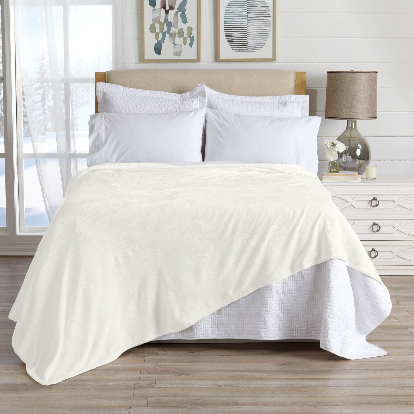 Velvet Plush Blanket - Avianna Collection - Winter White - Blankets