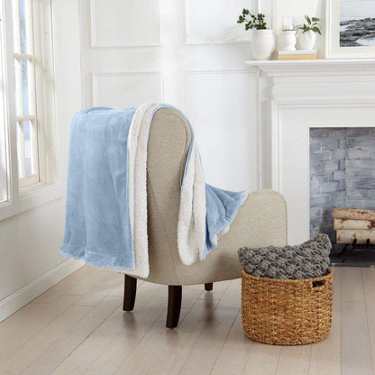 Velvet Plush Sherpa Luxury Bed Blanket - Kinsley Collection - 50" x 60" Throw Powder Blue -