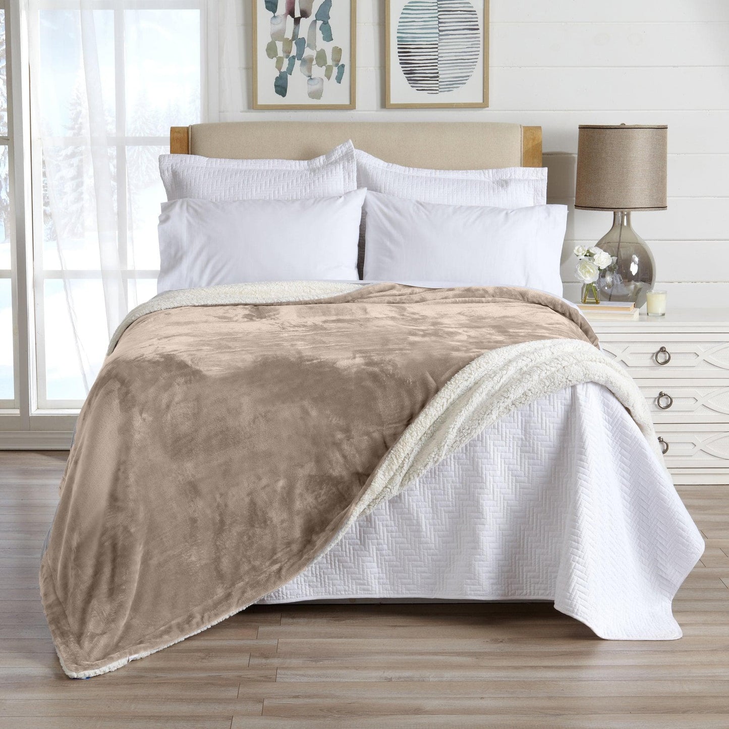 Velvet Plush Sherpa Luxury Bed Blanket - Kinsley Collection - -