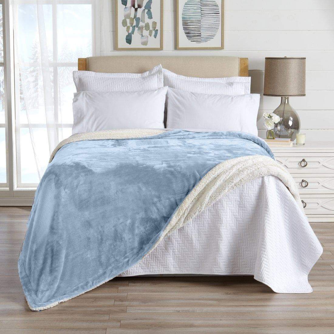 Velvet Plush Sherpa Luxury Bed Blanket - Kinsley Collection - Powder Blue - Blanket