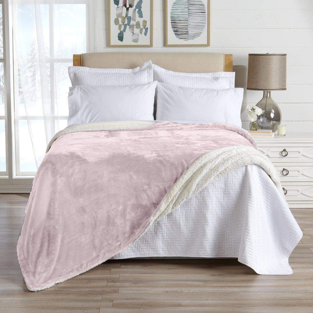 Velvet Plush Sherpa Luxury Bed Blanket - Kinsley Collection - Pale Pink -