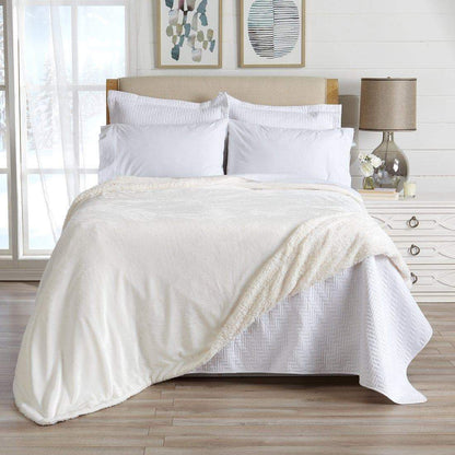 Velvet Plush Sherpa Luxury Bed Blanket - Kinsley Collection - Optic White -