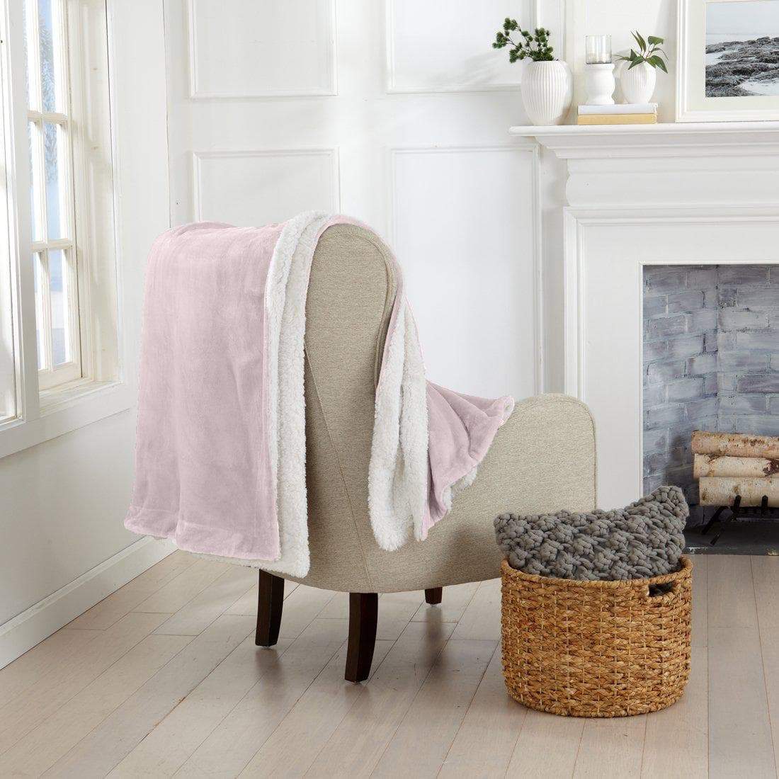 Velvet Plush Sherpa Luxury Bed Blanket - Kinsley Collection - 50" x 60" Throw Pale Pink -