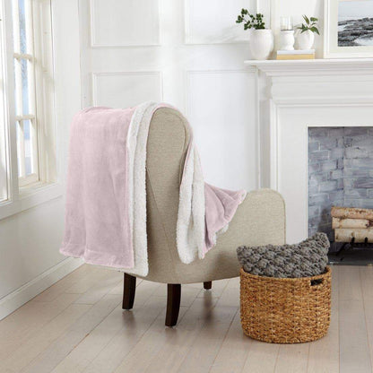 Velvet Plush Sherpa Luxury Bed Blanket - Kinsley Collection - 50" x 60" Throw Pale Pink -