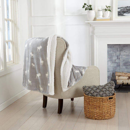 Velvet Plush Sherpa Luxury Bed Blanket - Kinsley Collection - 50" x 60" Throw Grey Moose -