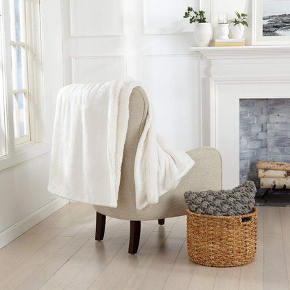 Velvet Plush Sherpa Luxury Bed Blanket - Kinsley Collection - 50" x 60" Throw Optic White -