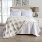 Velvet Plush Sherpa Luxury Bed Blanket - Kinsley Collection - Soft Taupe Pale Grey Buffalo Check -