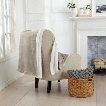 Velvet Plush Sherpa Luxury Bed Blanket - Kinsley Collection - 50" x 60" Throw Taupe -