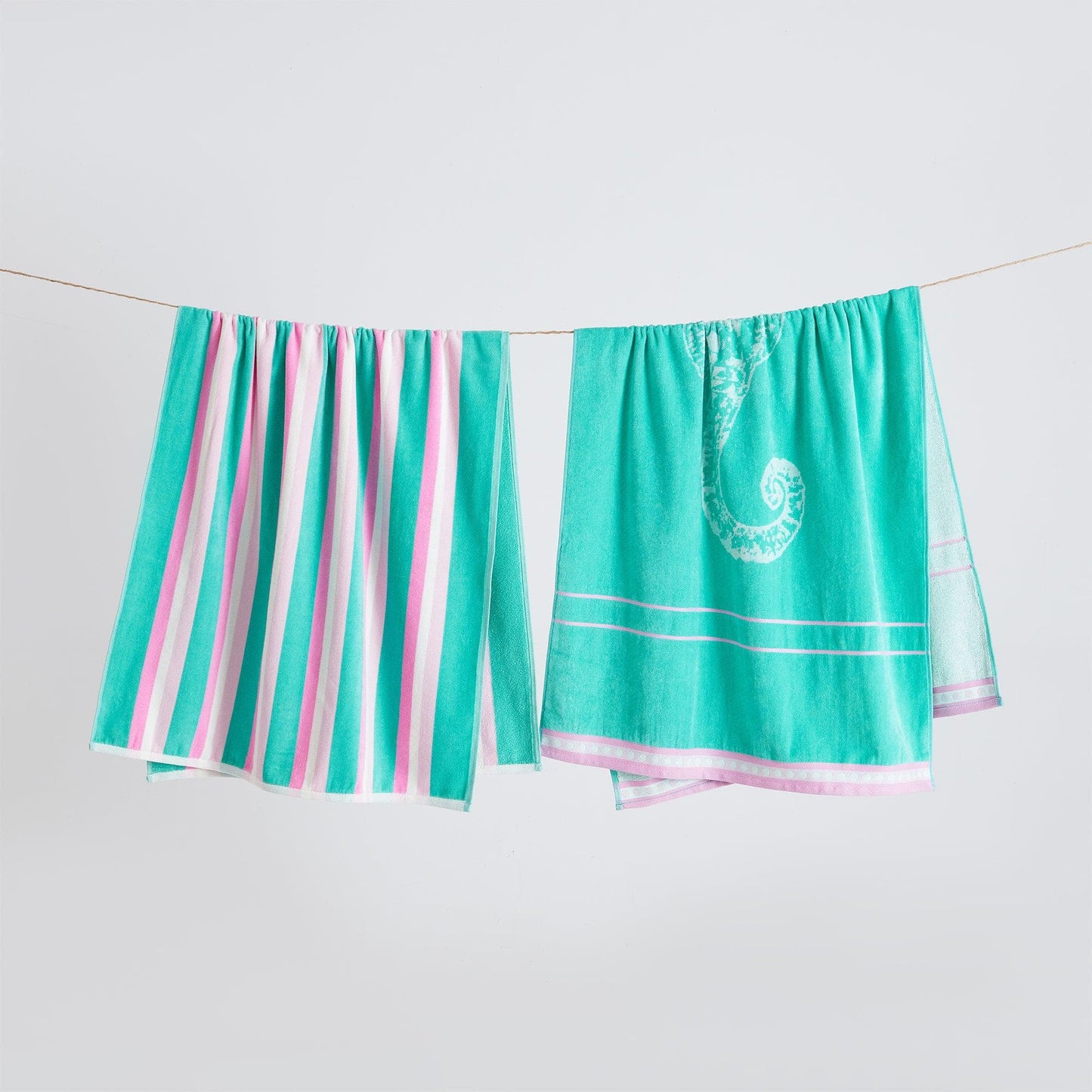 2 Pack 100% Cotton Jacquard Beach Towels - Playa Collection - 2 Pack- 30" x 60" Seahorse Green Pink - Beach Towels