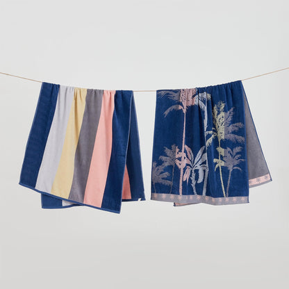 2 Pack 100% Cotton Jacquard Beach Towels - Playa Collection - 2 Pack- 30" x 60" Palm Trees Stripe - Beach Towels