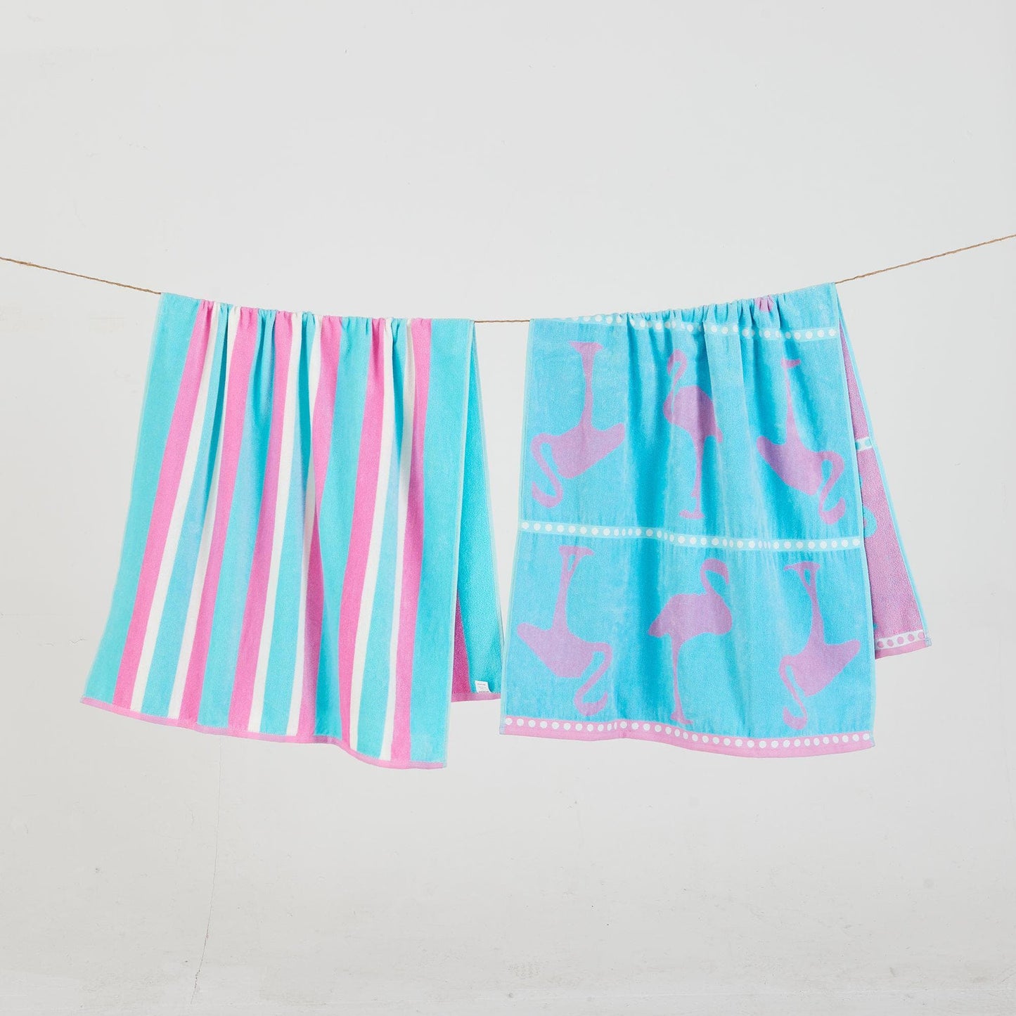 2 Pack 100% Cotton Jacquard Beach Towels - Playa Collection - 2 Pack- 30" x 60" Flamingo Blue Pink - Beach Towels