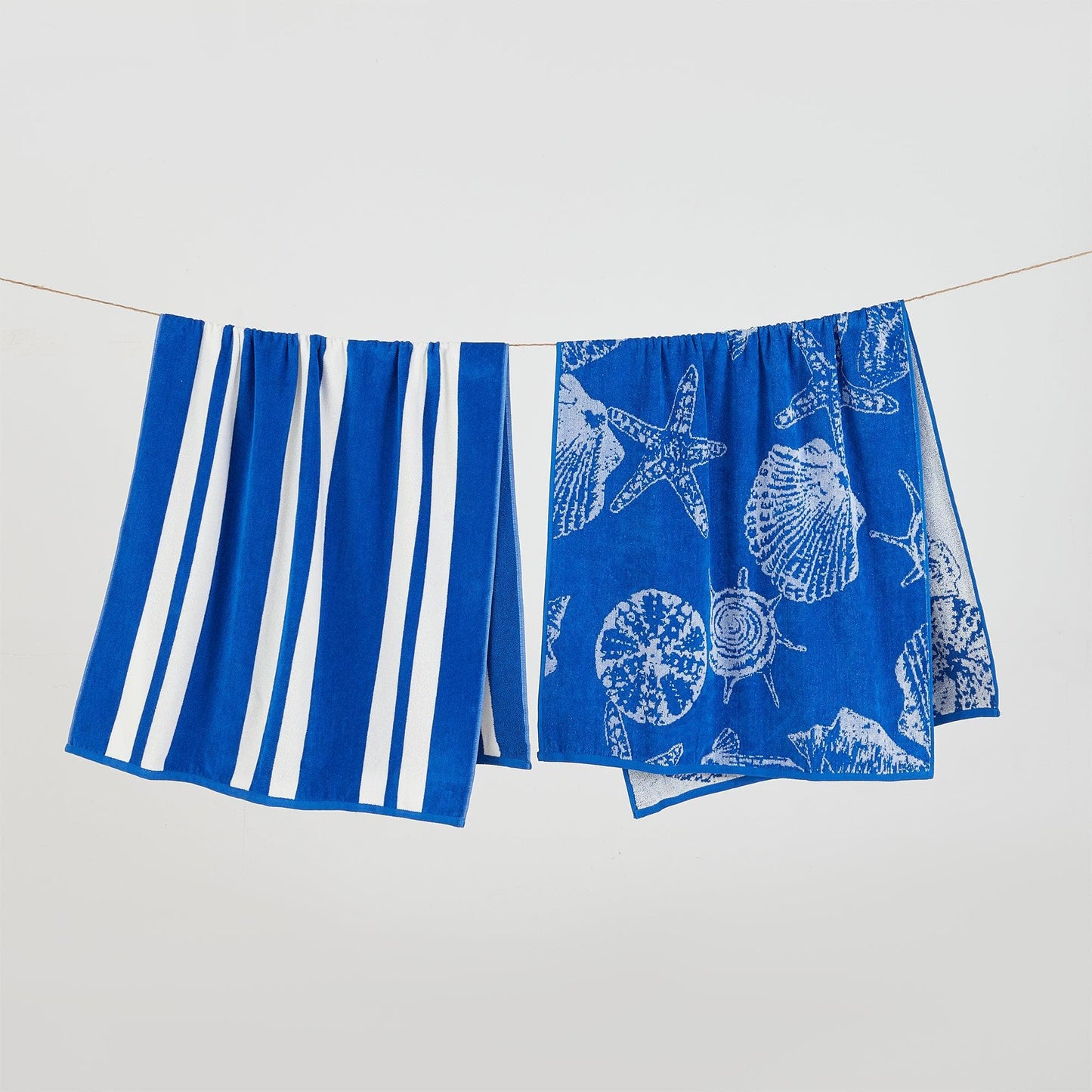 2 Pack 100% Cotton Jacquard Beach Towels - Playa Collection - 2 Pack- 30" x 60" Seashell Blue - Beach Towels