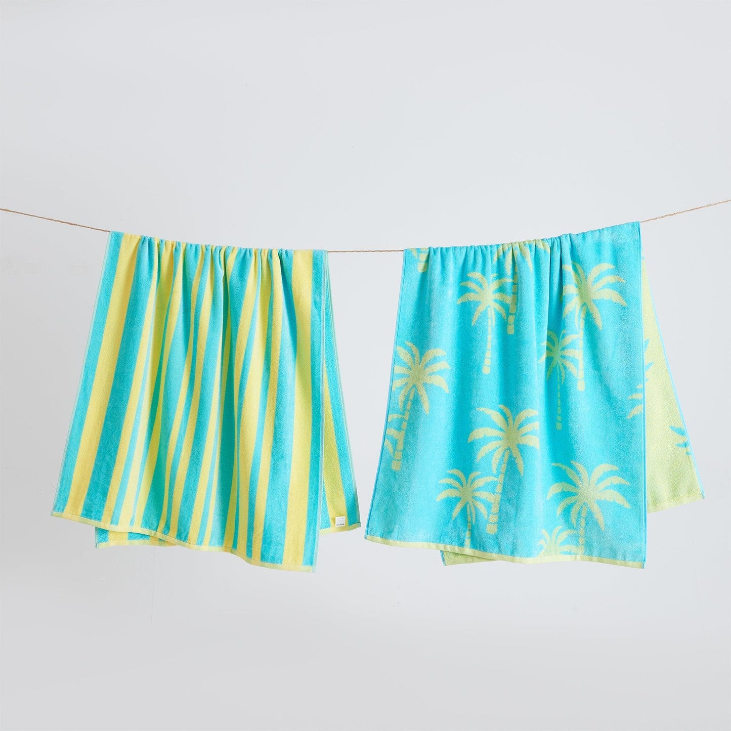 2 Pack 100% Cotton Jacquard Beach Towels - Playa Collection - 2 Pack- 30" x 60" Palm Tree Blue Yellow - Beach Towels