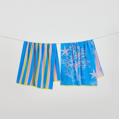 2 Pack 100% Cotton Jacquard Beach Towels - Playa Collection - 2 Pack- 30" x 60" Fenwick Coral - Beach Towels
