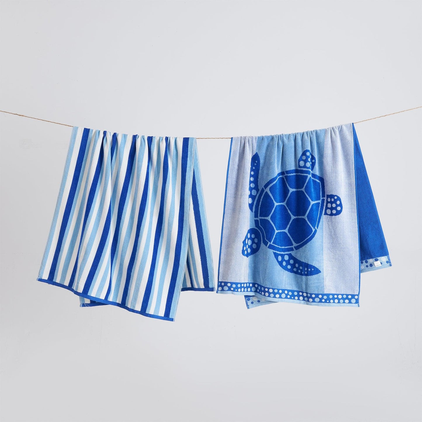 2 Pack 100% Cotton Jacquard Beach Towels - Playa Collection - 2 Pack- 30" x 60" Turtles Stripe - Beach Towels