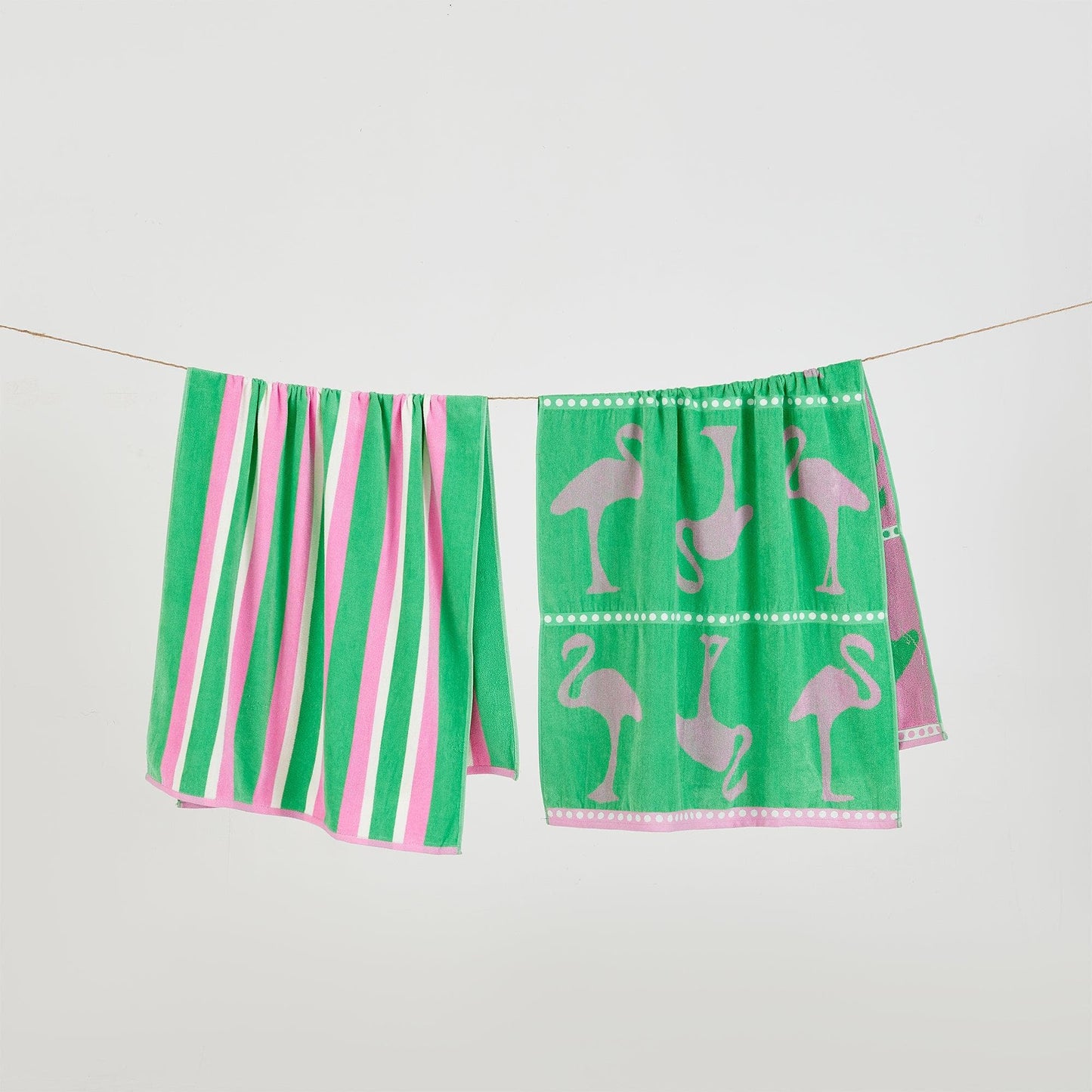 2 Pack 100% Cotton Jacquard Beach Towels - Playa Collection - 2 Pack- 30" x 60" Flamingo Green Pink - Beach Towels
