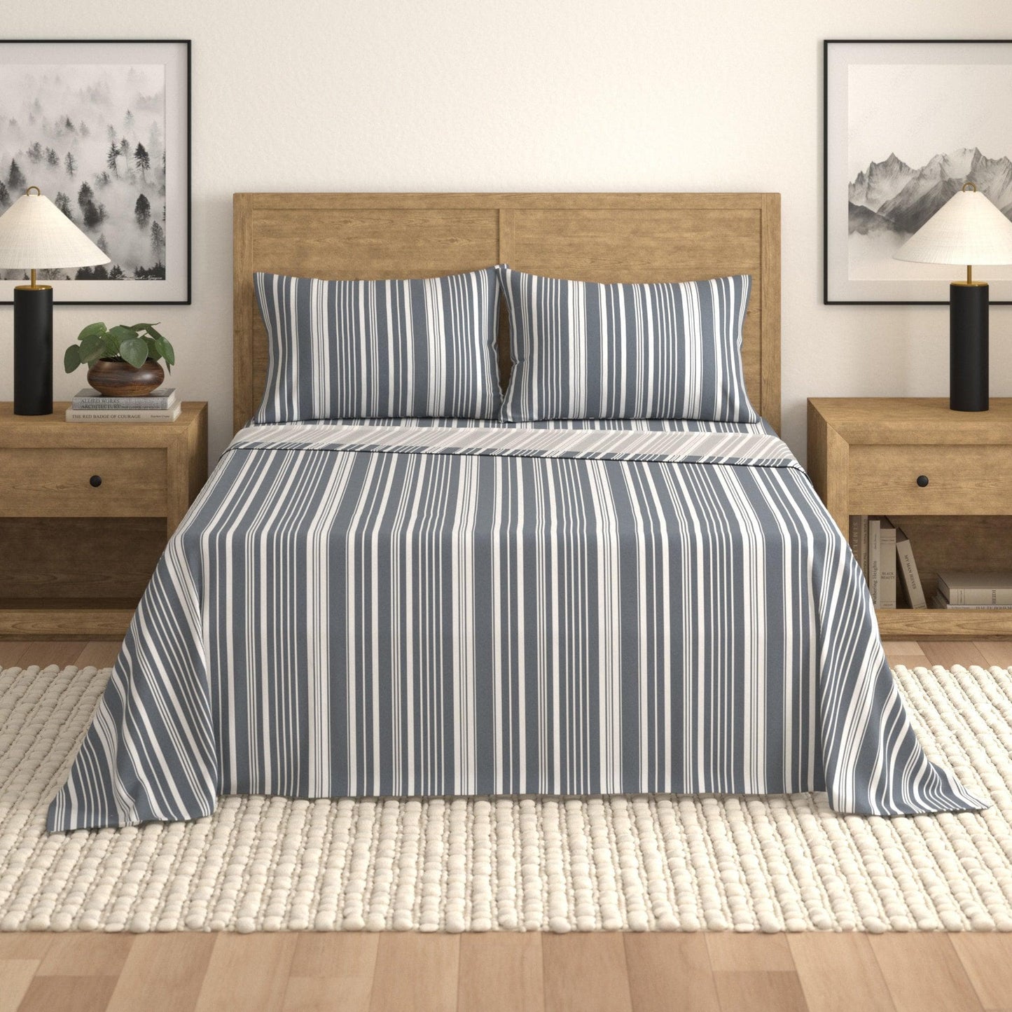 Striped Sheet Set - Elouise Collection - Full Navy Blue Stripe - Bed Sheets
