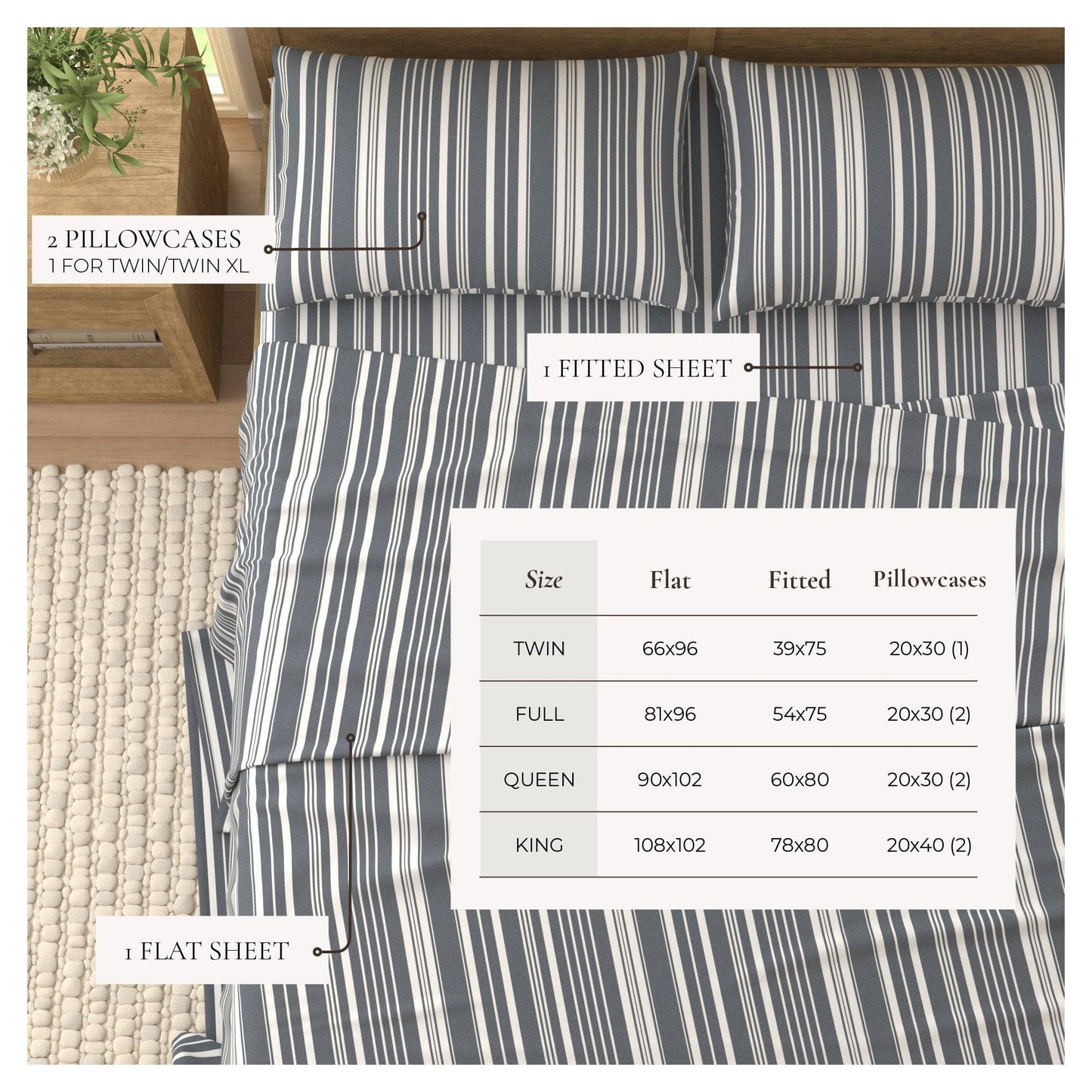 Striped Sheet Set - Elouise Collection - - Bed Sheets