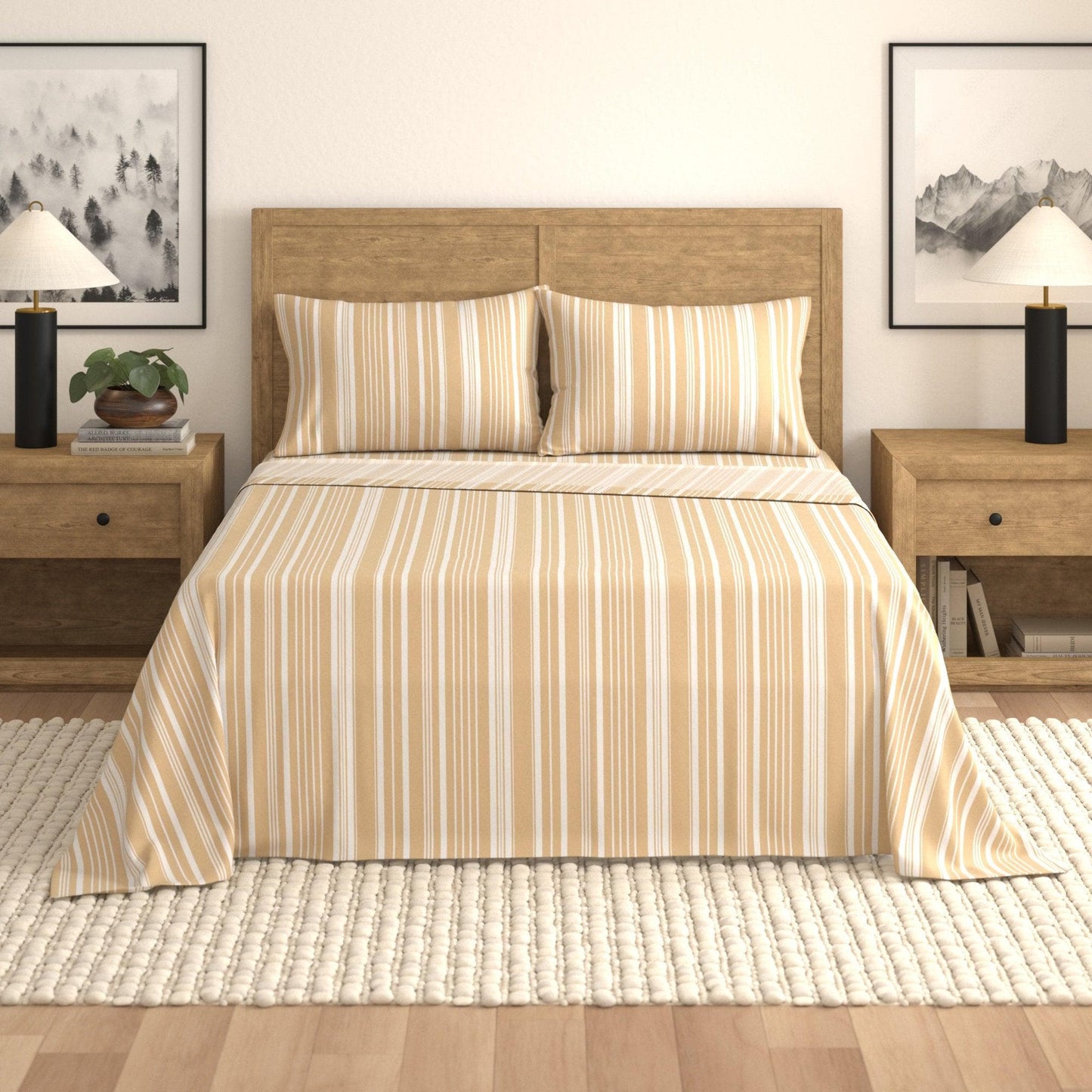 Striped Sheet Set - Elouise Collection - Full Taupe Stripe - Bed Sheets