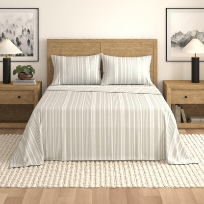 Striped Sheet Set - Elouise Collection - Twin Light Grey Stripe - Bed Sheets