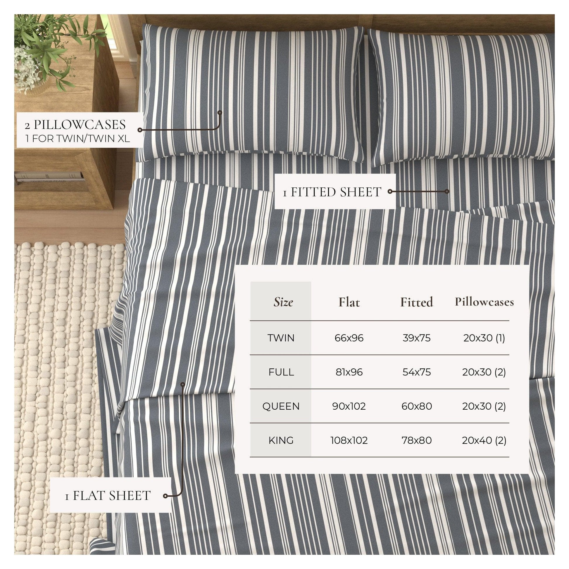 Striped Sheet Set - Elouise Collection - - Bed Sheets