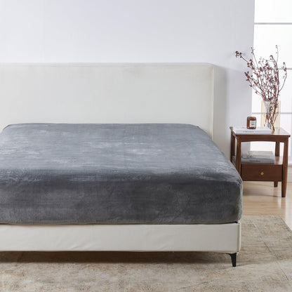 Solid Plush Fitted Sheet - Velvet Luxe Collection - Dark Grey - Bed Sheets