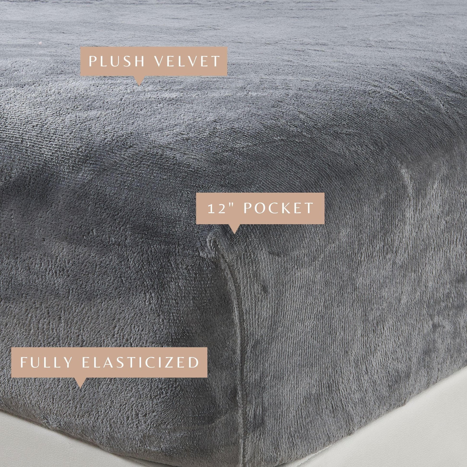 Solid Plush Fitted Sheet - Velvet Luxe Collection - - Bed Sheets
