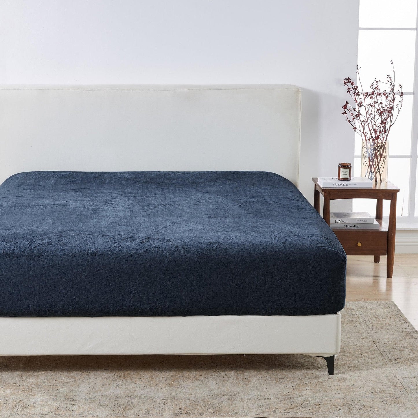 Solid Plush Fitted Sheet - Velvet Luxe Collection - Denim Blue - Bed Sheets