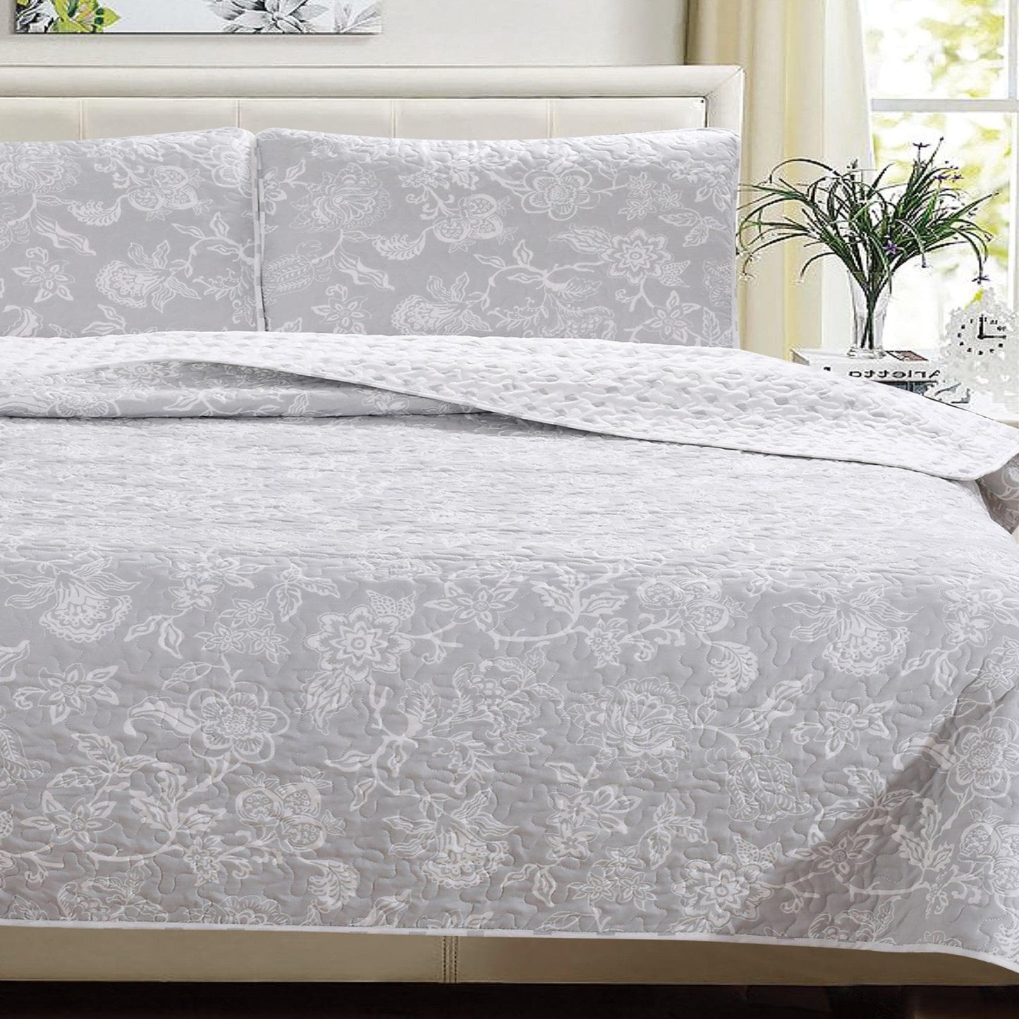 Floral Quilt - Emma Collection - Emma - Grey - Quilts