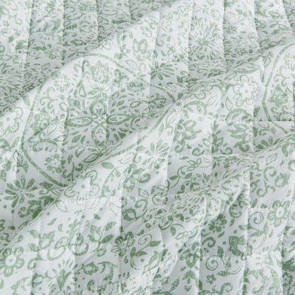 Floral Medallion Printed Microfiber Quilt Set - Kaleigh Collection - - Quilts & Comforters