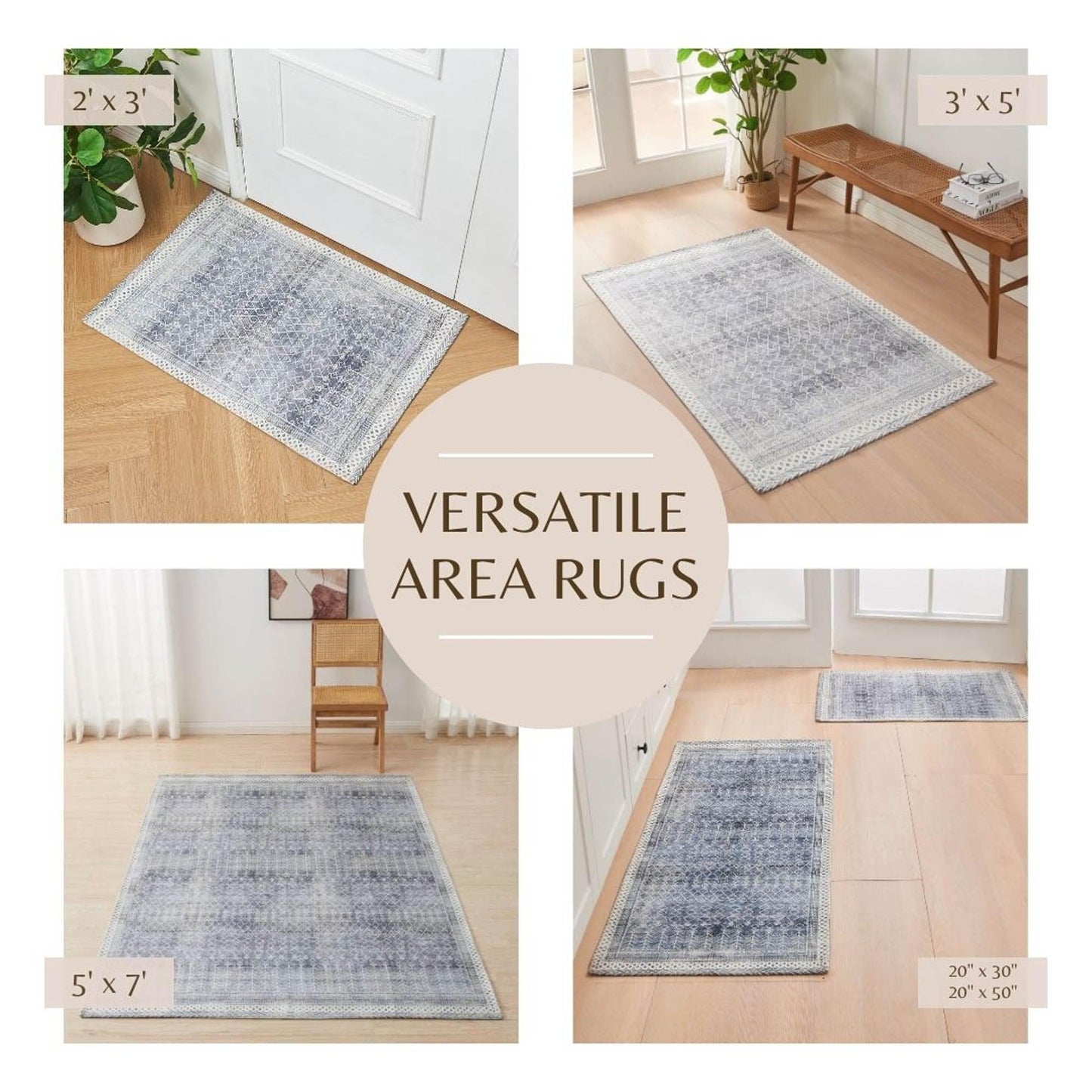 Distressed Moroccan Machine Washable Accent Area Rug 3' x 5' - Neve Collection - - Rugs