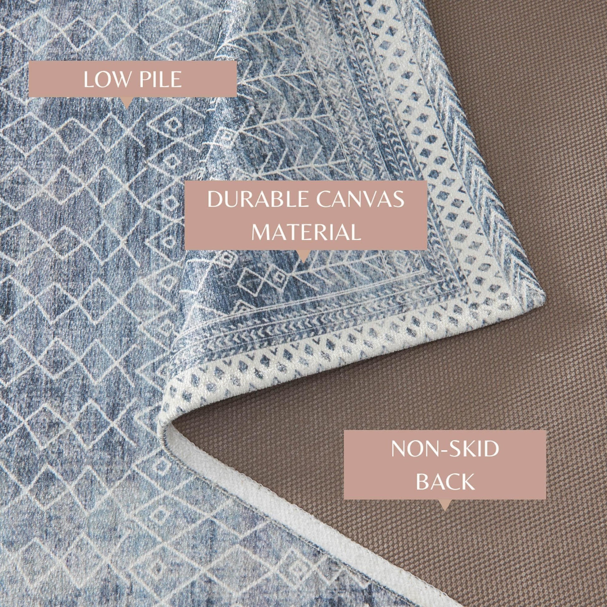 Distressed Moroccan Machine Washable Accent Area Rug 3' x 5' - Neve Collection - - Rugs