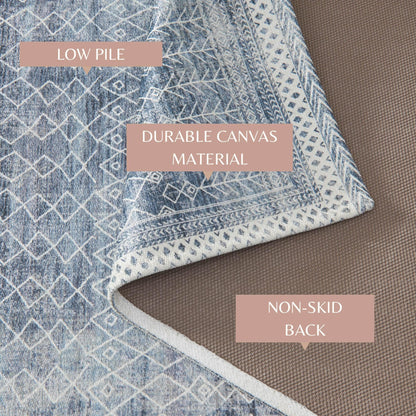 Distressed Moroccan Machine Washable Accent Area Rug 3' x 5' - Neve Collection - - Rugs