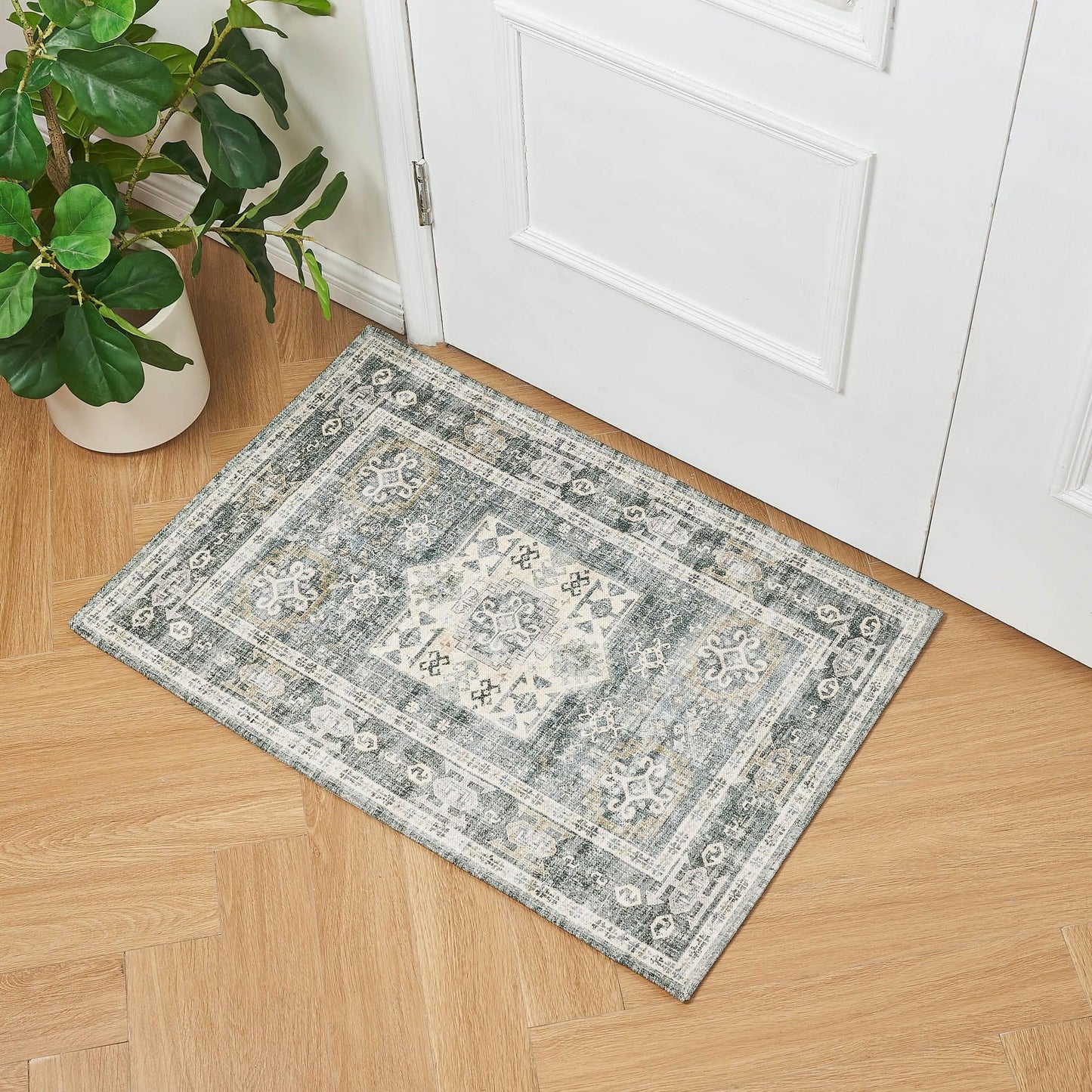Medallion Machine Washable Accent Rug 2' x 3' - Nava Collection - 2' x 3' Green - Rugs