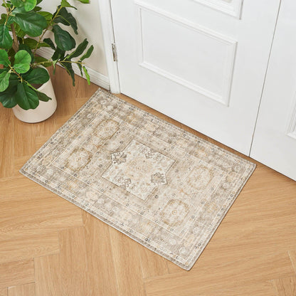 Medallion Machine Washable Accent Rug 2' x 3' - Nava Collection - 2' x 3' Tan - Rugs
