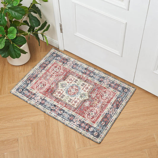 Medallion Machine Washable Accent Rug 2 x 3 - Nava Collection - 2' x 3' Red - Rugs