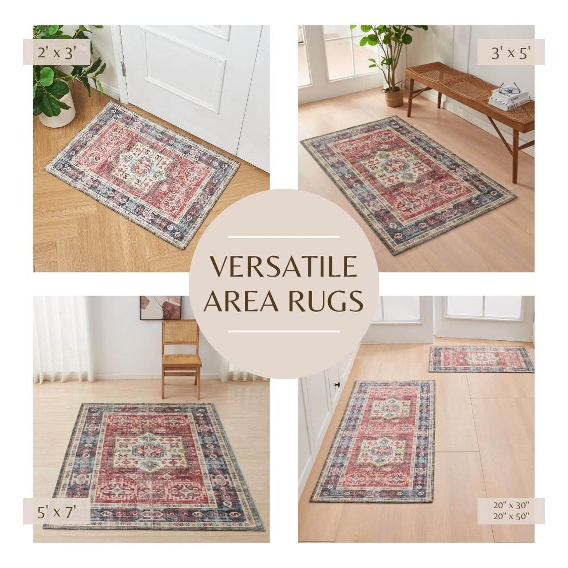 Medallion Machine Washable Accent Area Rug 3' x 5' - Nava Collection - - Rugs