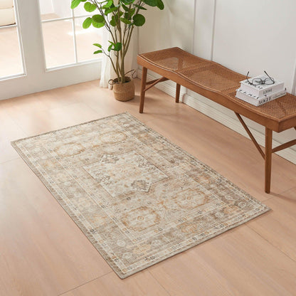 Medallion Machine Washable Accent Area Rug 3' x 5' - Nava Collection - 3’ x 5’ Tan - Rugs