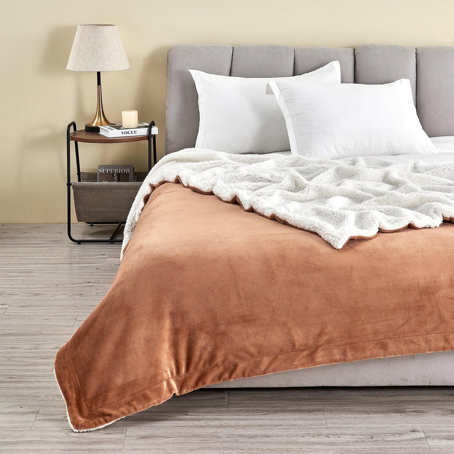 Velvet Plush Sherpa Luxury Bed Blanket - Kinsley Collection - Terracotta -