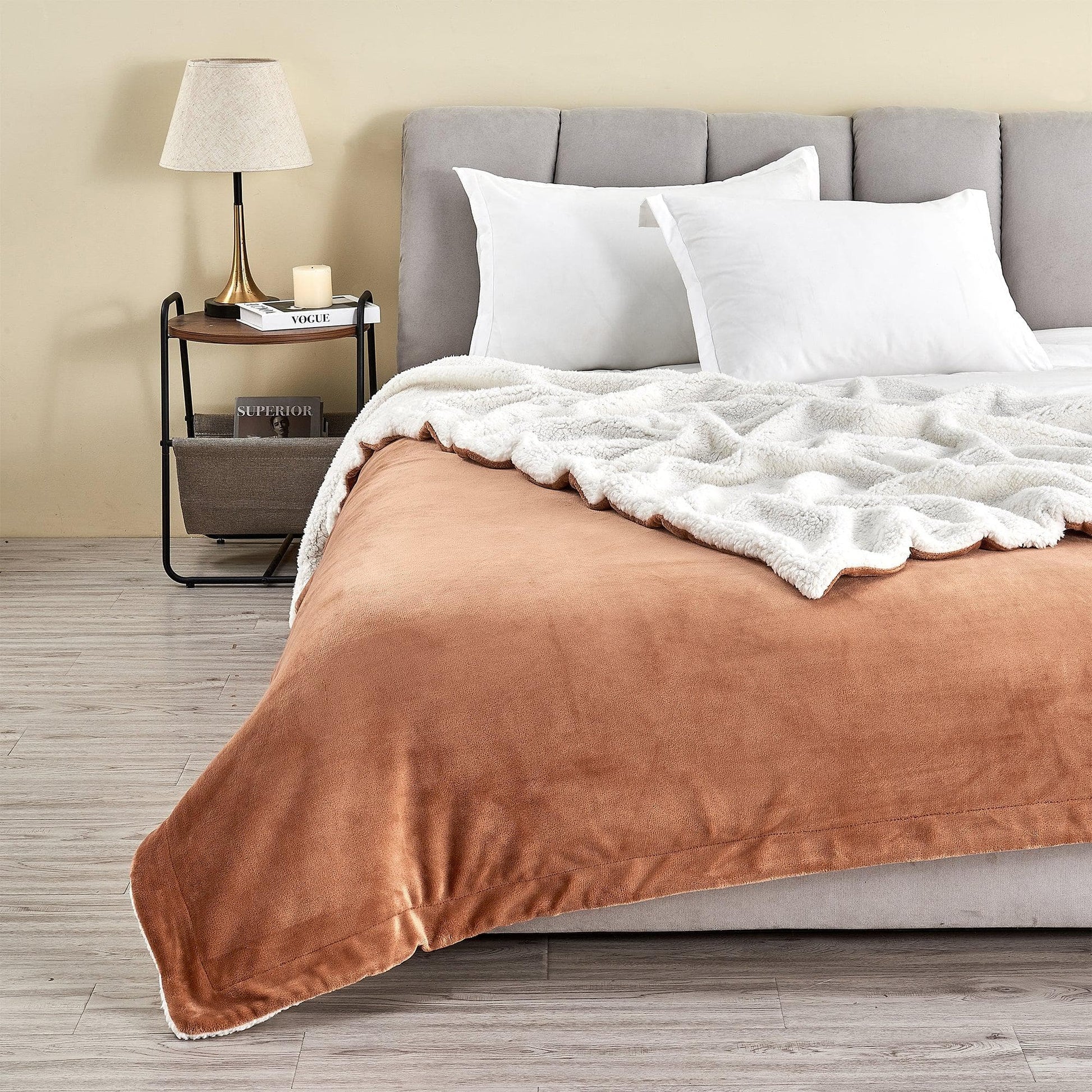 Velvet Plush Sherpa Luxury Bed Blanket - Kinsley Collection - Terracotta -