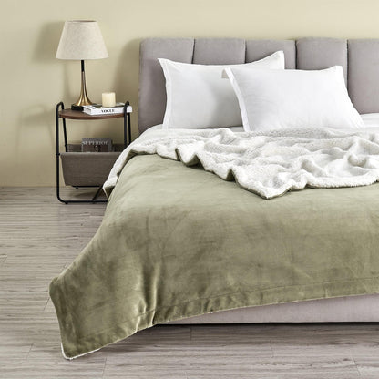 Velvet Plush Sherpa Luxury Bed Blanket - Kinsley Collection - Loden Green -