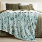 Velvet Plush Sherpa Luxury Bed Blanket - Kinsley Collection - 50" x 60" Throw Snowy Botanical -