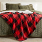 Velvet Plush Sherpa Luxury Bed Blanket - Kinsley Collection - 50" x 60" Throw Buffalo Check - Red Black -