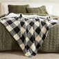 Velvet Plush Sherpa Luxury Bed Blanket - Kinsley Collection - 50" x 60" Throw Buffalo Check - Black White -