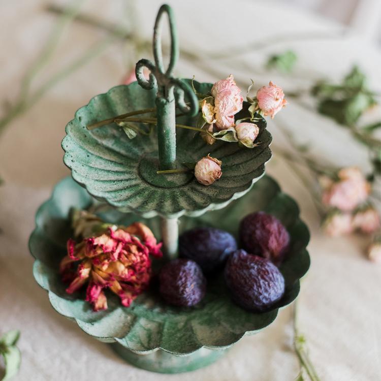 Green Iron Two Tier Small Decorative Tray - -