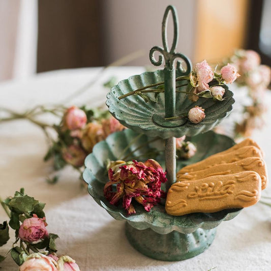Green Iron Two Tier Small Decorative Tray - - tray
